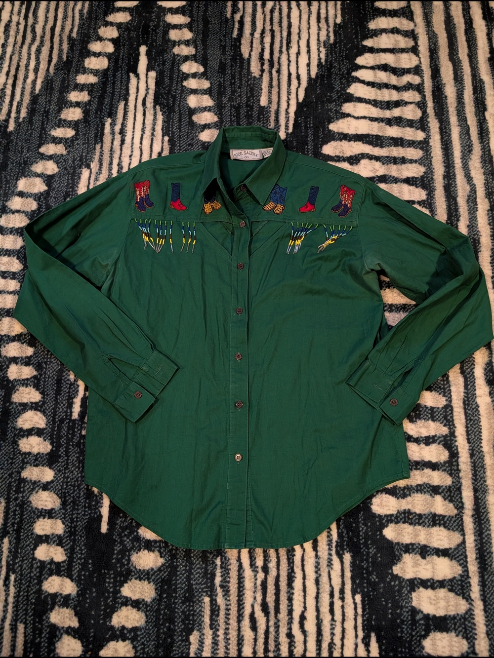 Women’s Green Embroidered Button-Down Shirt